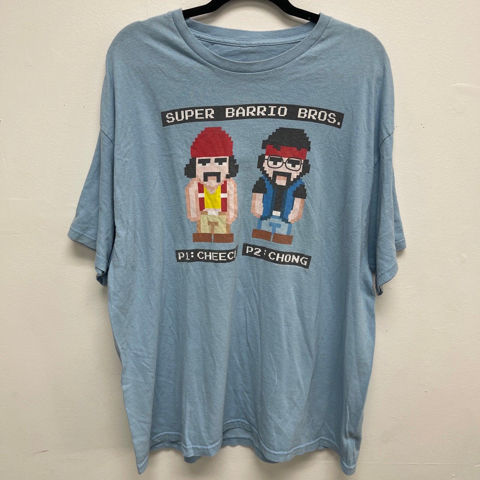 Cheech & Chong Super Barrio Bros Mens XL Blue T-Shirt Mario Stoner Video Games
